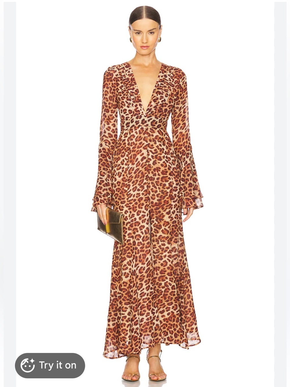 Revolve Runaway the Label Sari Leopard Print V-Neck Maxi Dress in Brown